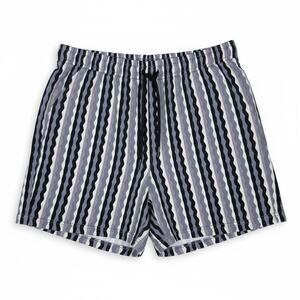 Original Paperbacks Men's Blue Gray Striped Elastic Waist 100% 5.5 Cotton Shorts